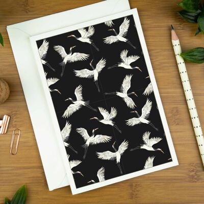 Cranes In Flight, Bird Design Greeting Card.