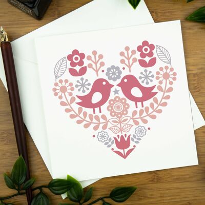 Nordic Birds, Pink Palette, Bird Greeting Card.