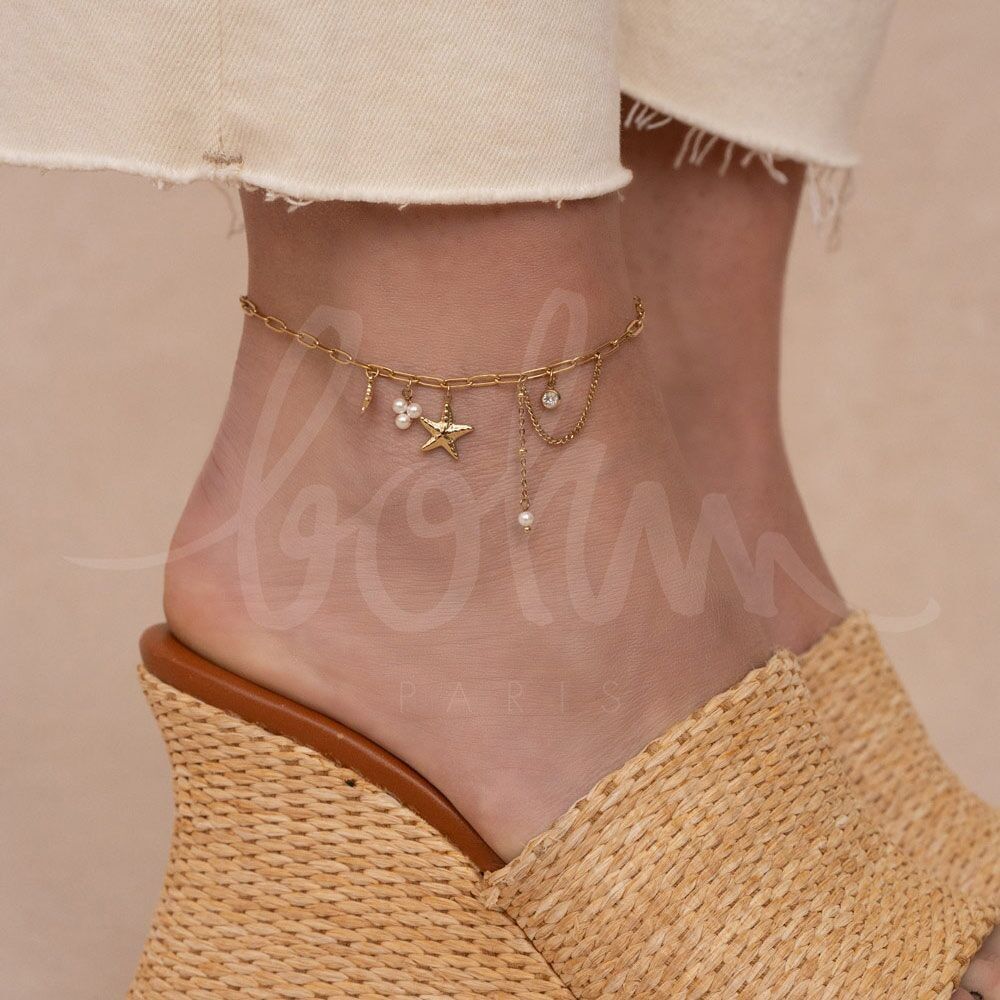 Arya-Fußkettchen – Natursteine, Muschel, Kristalle und Seestern