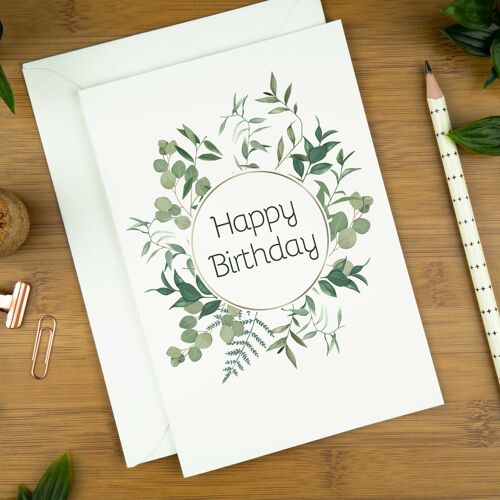 Luxury Birthday Card, Botanical Art, Circle.