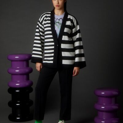 Cardigan lavorato a maglia in lana e cashmere multirighe