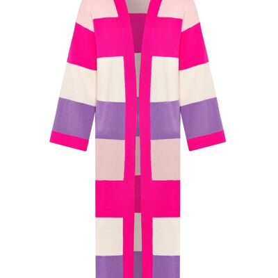 Cardigan lungo a righe multicolori in lana e cashmere Rosa
