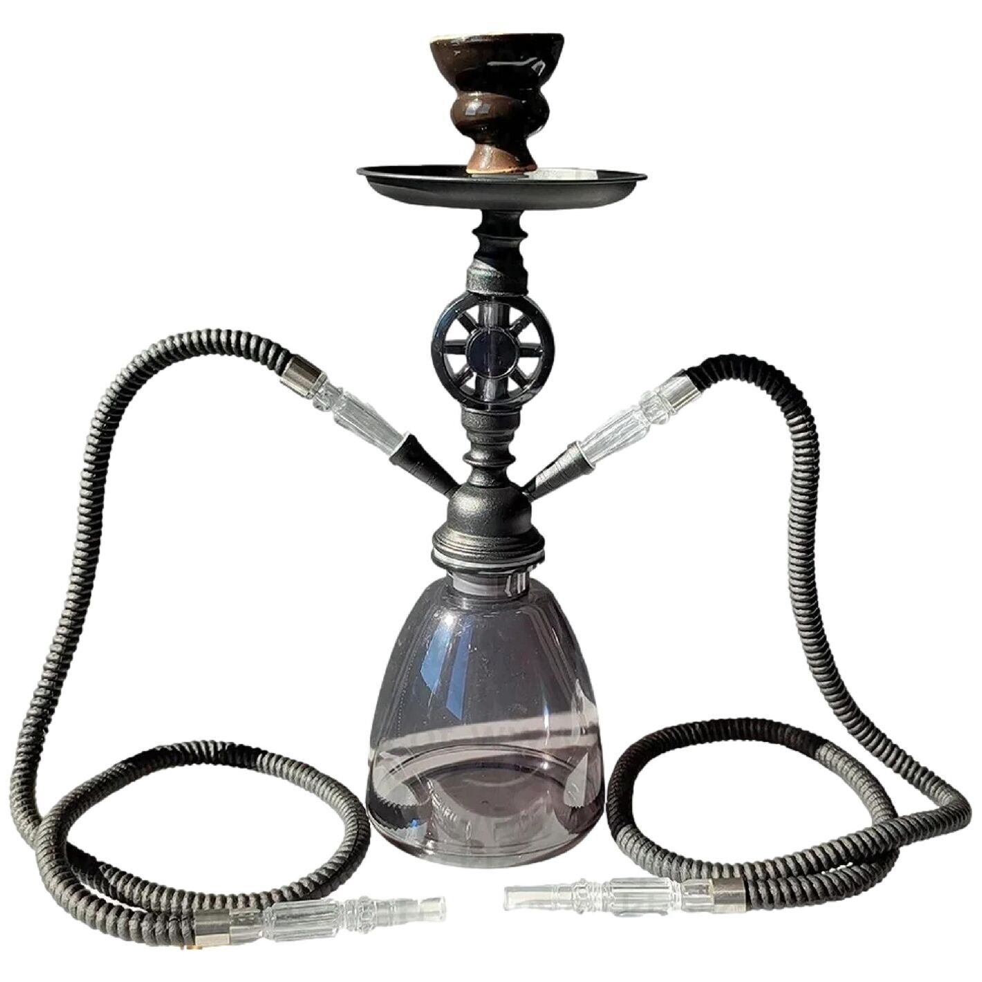 Shisha Doppia Nera In Metallo/Vetro 35Cm