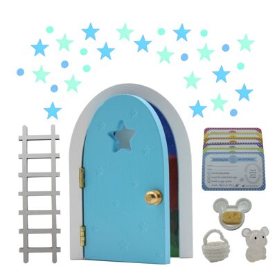 What a Kawaii® door (Pink or Blue) Tooth Fairy that opens and shines with a universe of stars and planets. Certificates and resin accessories. Crochet bag (handmade). Pure magic.