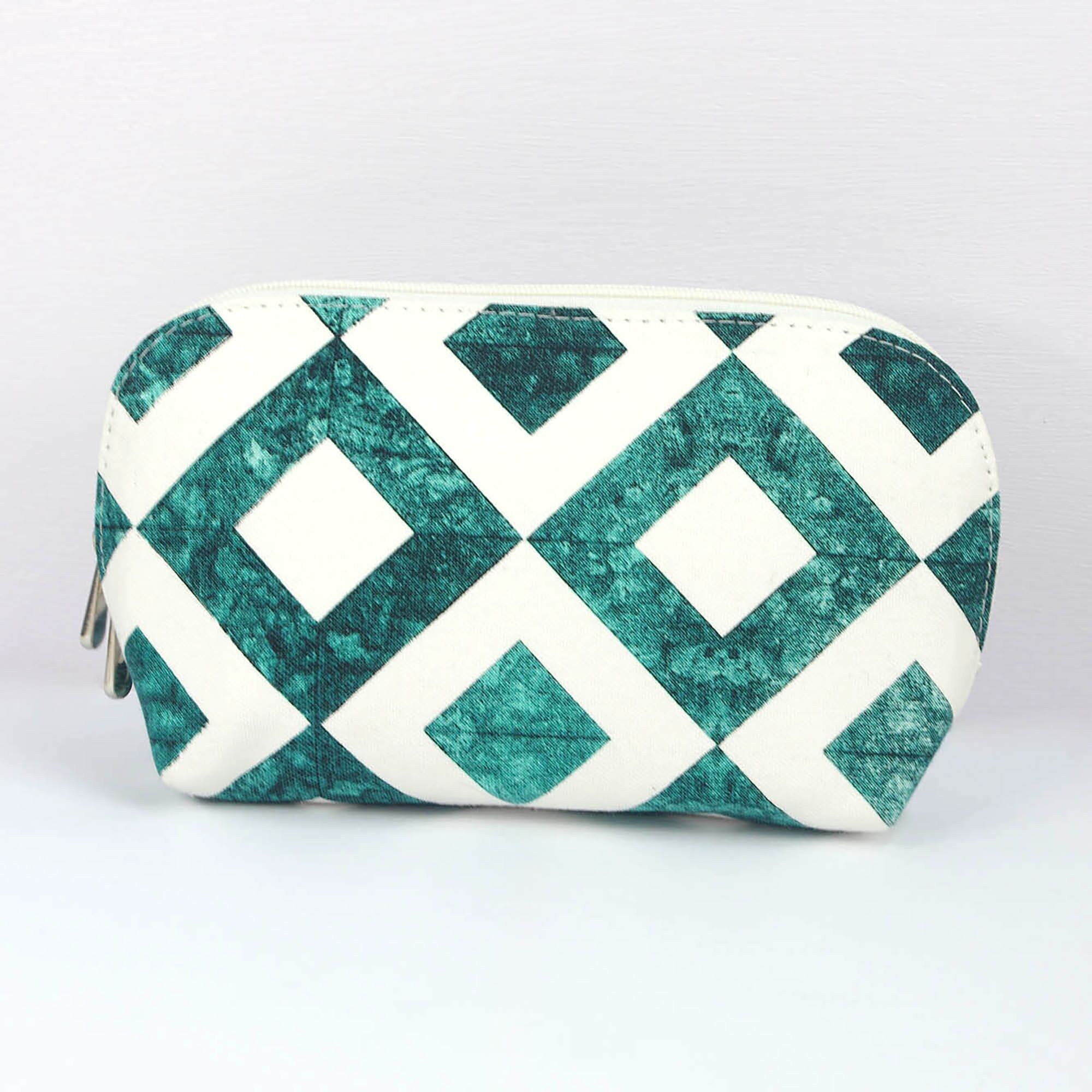 Canvas Wash Bag /Makeup Pouch  - Teal Diamond