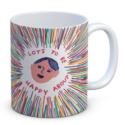 Regalo divertido de David Shrigley: mucho por lo que estar feliz Taza