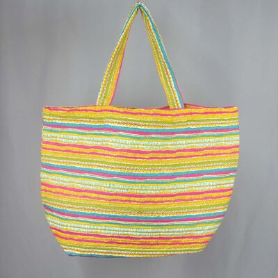 Grand sac de courses/de plage matelassé en coton - Rayures multiples