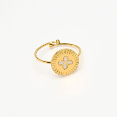 anello regolabile in acciaio inossidabile con fiore smaltato oro