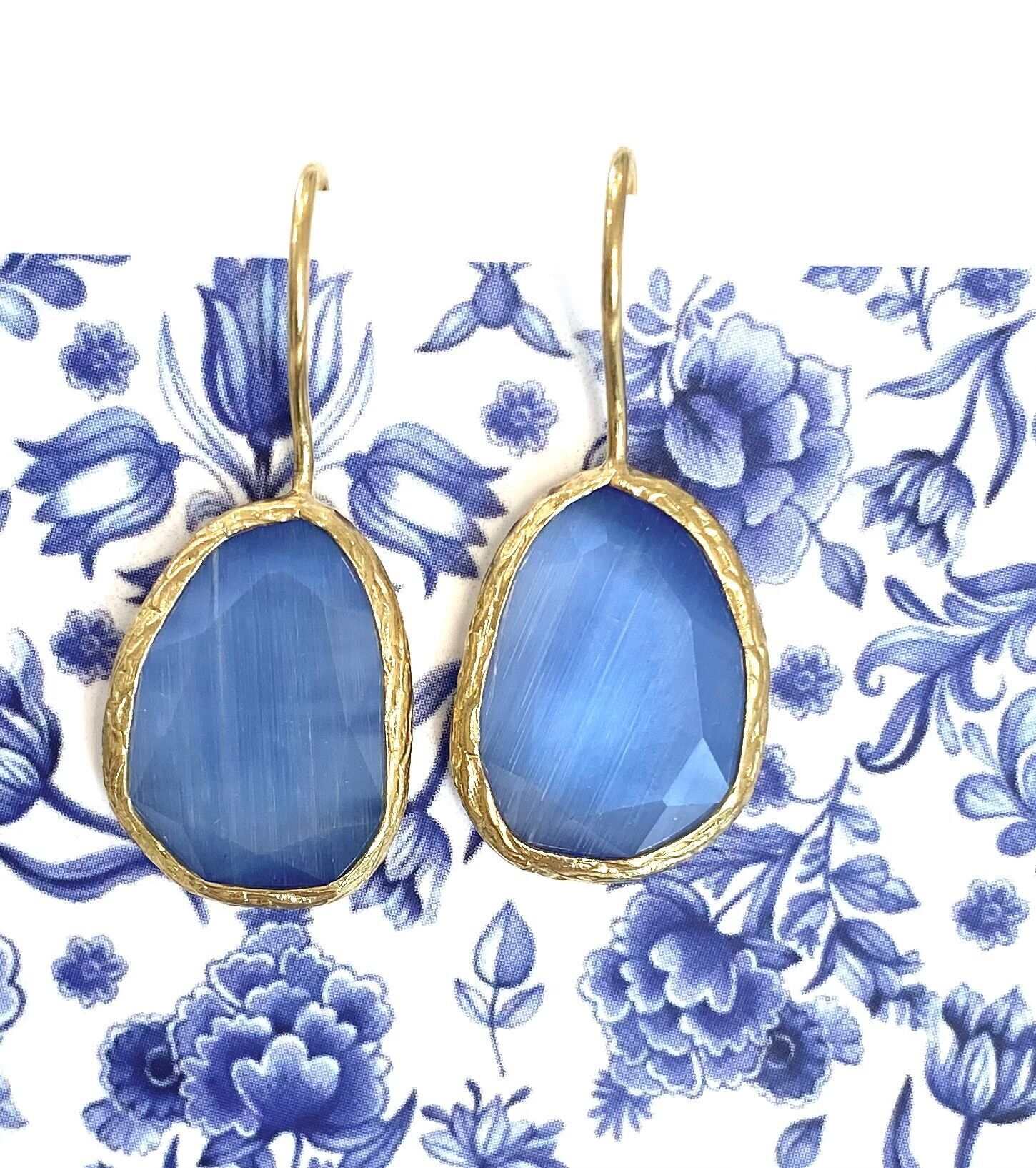 Ohrring jeansblau Cateye Stein