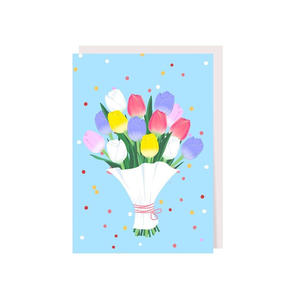 Illustrierte Grußkarte mit Tulpenstrauß