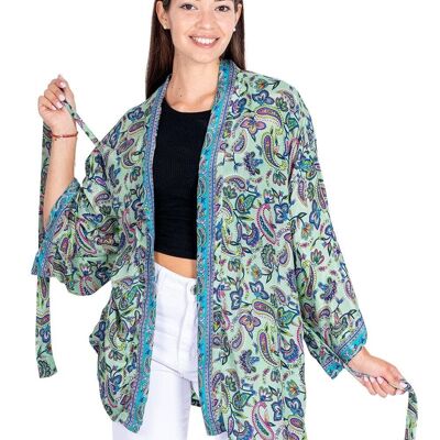 Kimono corto in seta Paisley da donna - Con fiocco e maniche lunghe