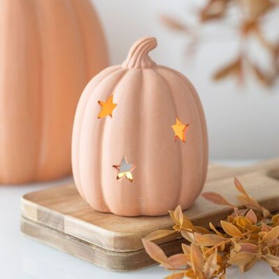 Portacandela in terracotta con zucca da 9 cm
