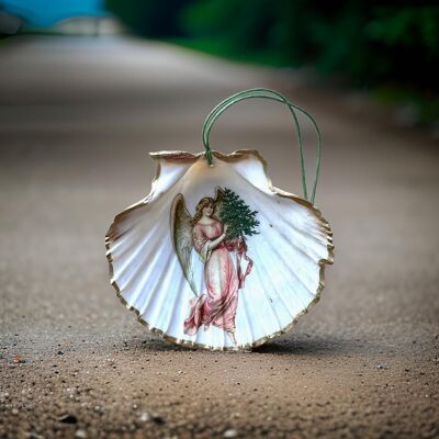 Decorative pendant "Christmas Angel", real scallop shell