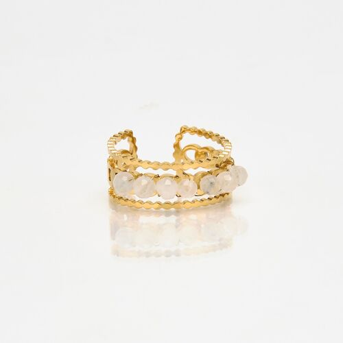 Bague en acier inoxydable pierres de cristal de roche montées sur fil en acier réglable
