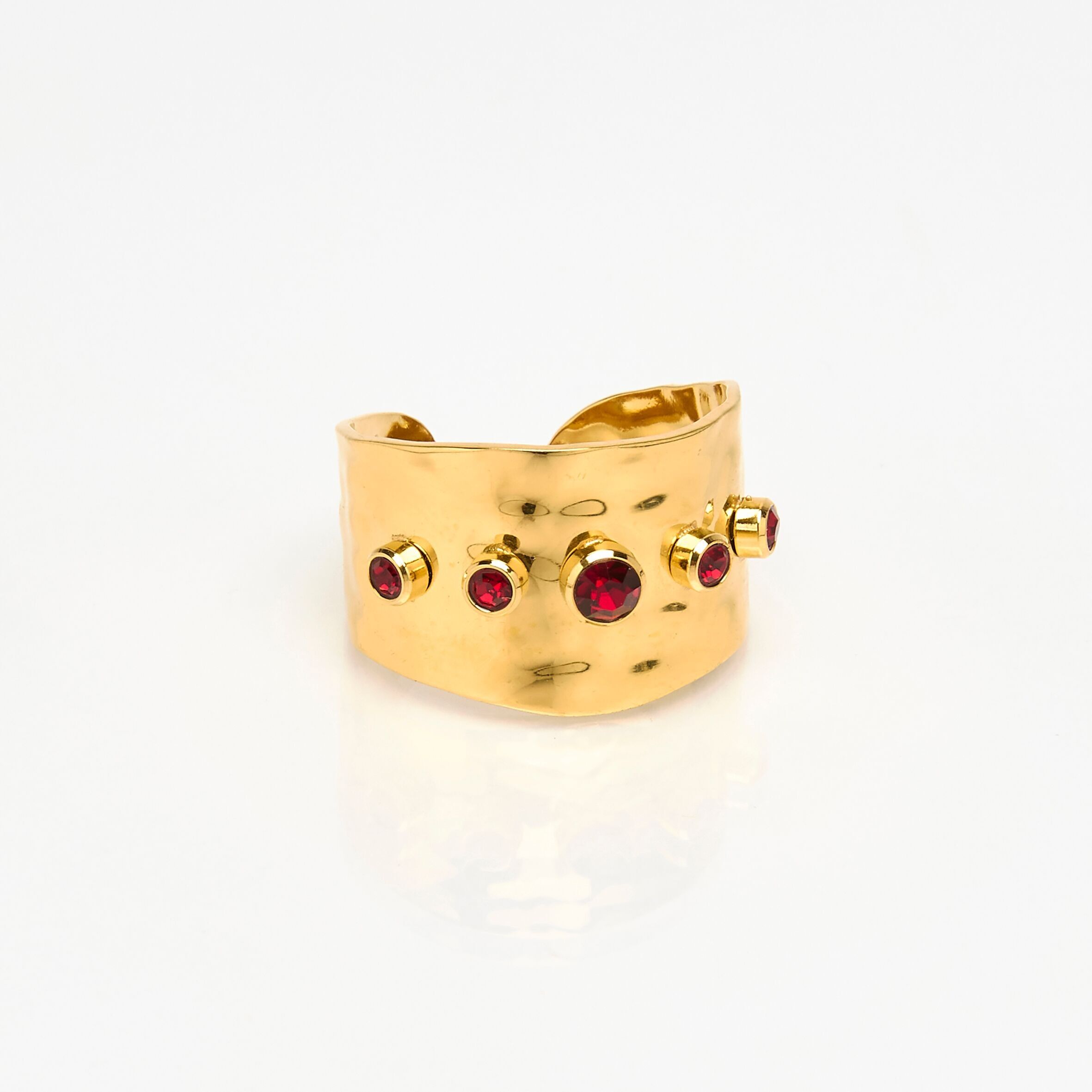 Anello in acciaio inox oro grezzo, strass color sangue di piccione