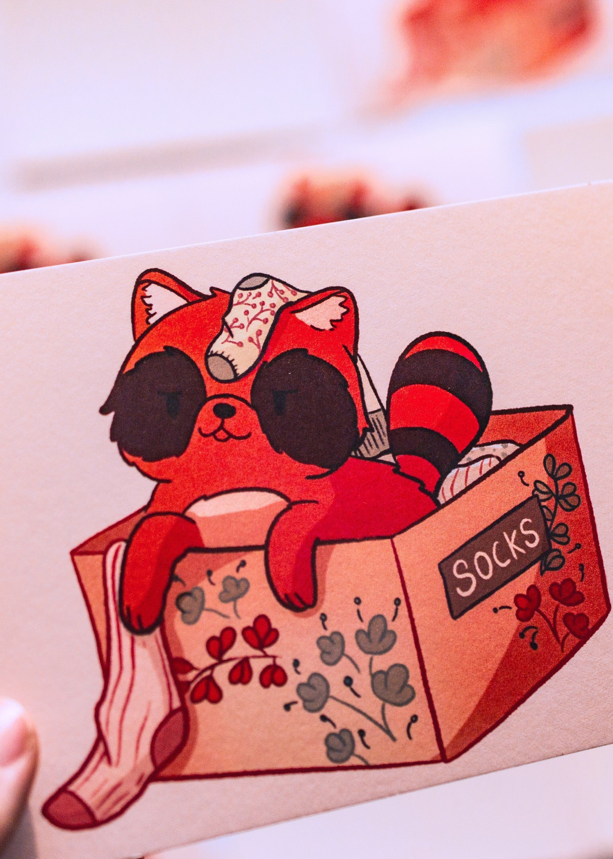 Mini impresiones - Tanuki en la cesta de calcetines