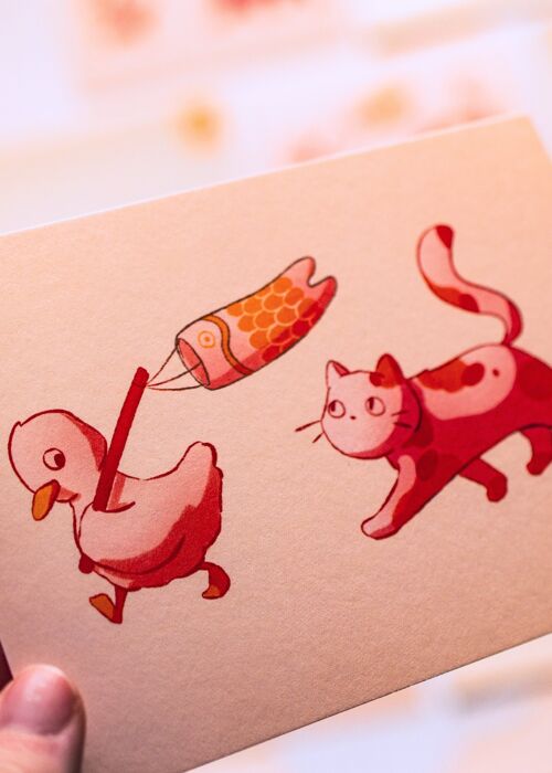 Minis prints - Chat & canard koinobori