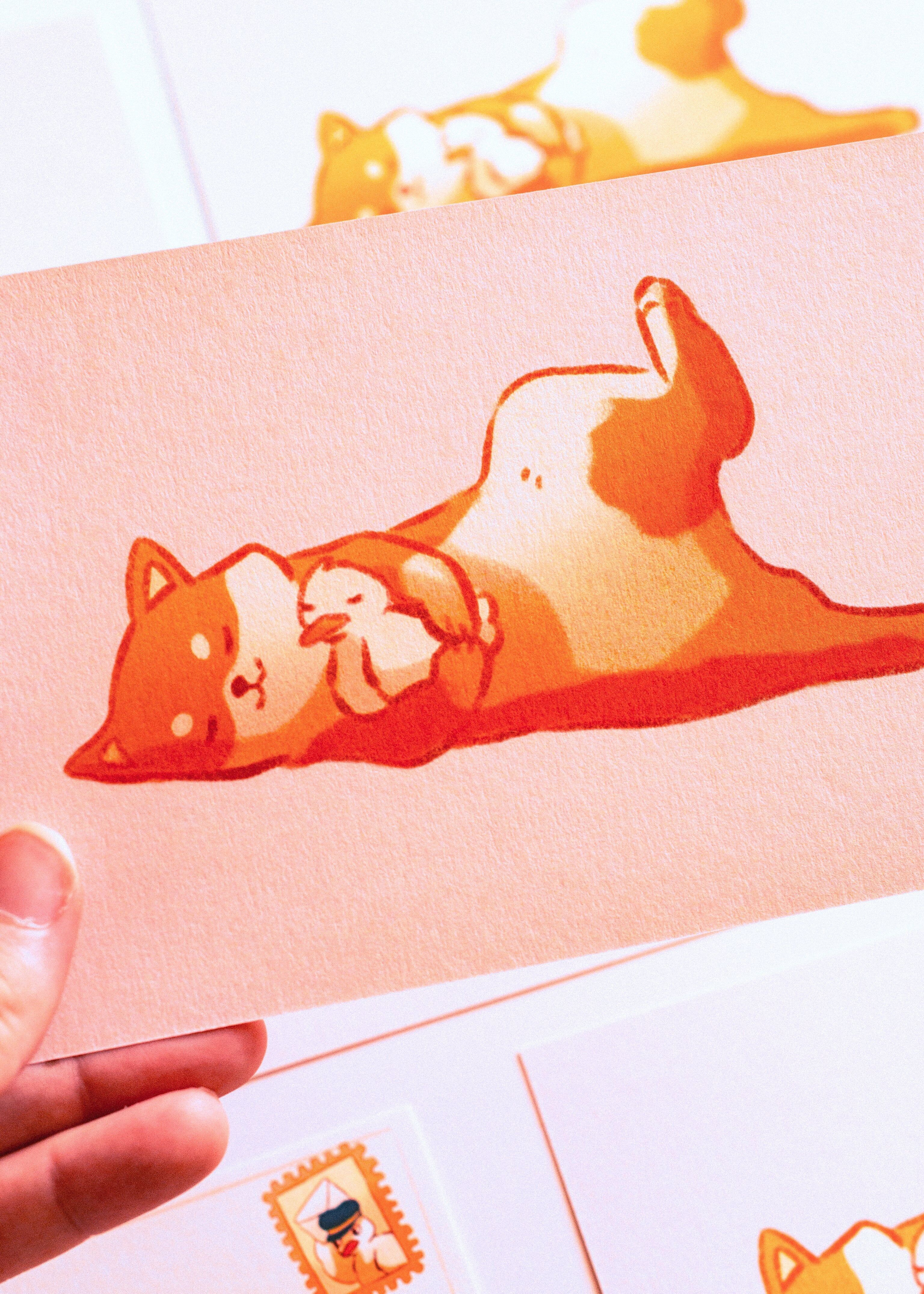 Mini stampe - Shiba sdraiato con petto d'anatra