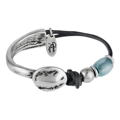 Bracciale in zama placcato argento e acquamarina