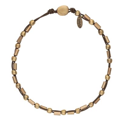 Collar cuero Gloria Mago dorado multibeads zamak chapado 40cm