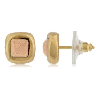 Pale pink resin gold square earring