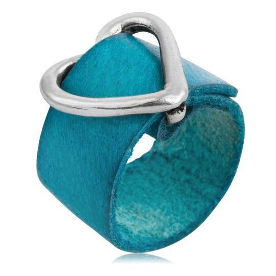 Anello in pelle placcata argento 100% 925 con fibbia turchese