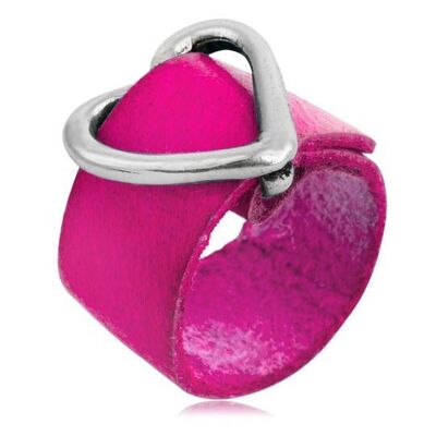 Anillo piel fuschia-plata 925chapado corazón hebilla