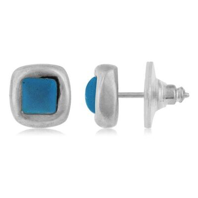 Boucle d'oreille argent turquoise carrée