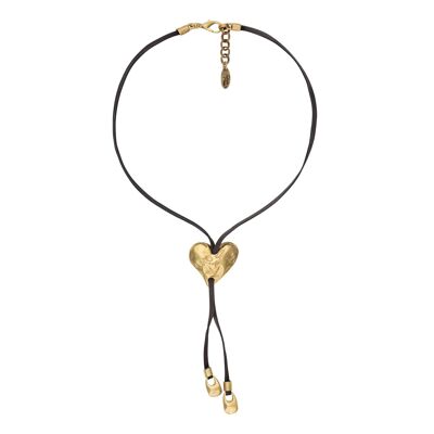 Portacravatta cuore in pelle marrone placcata oro
