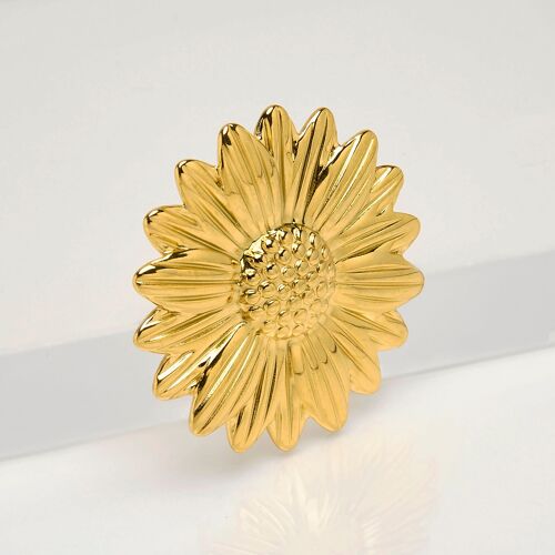 Bague en acier inoxydable doré marguerite réglable