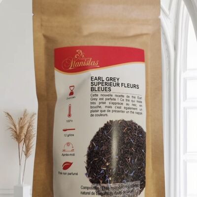 Black tea Earl gray blue flowers