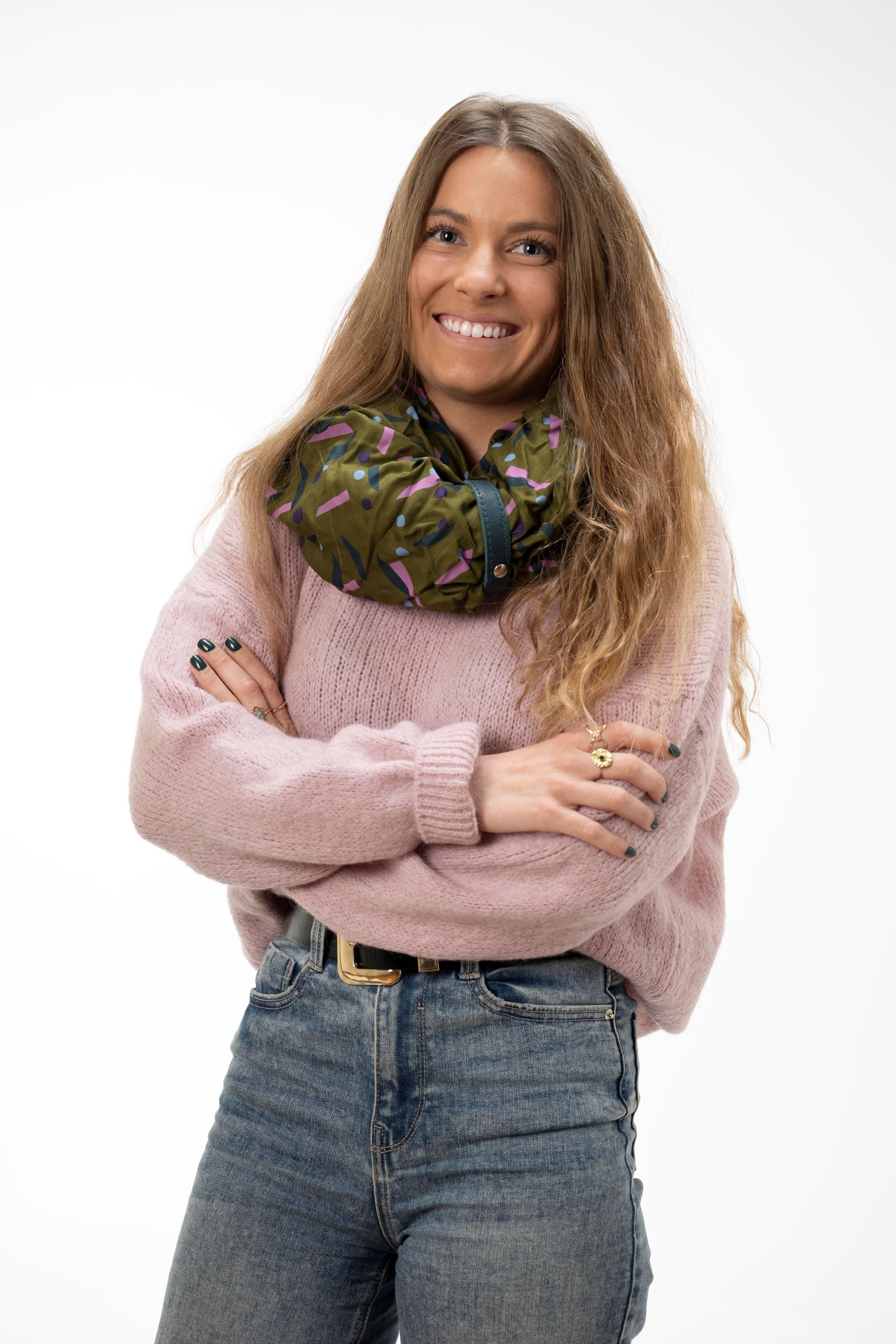 SCALDACOLLO IN PIUMA D'ANATRA A POIS VERDI