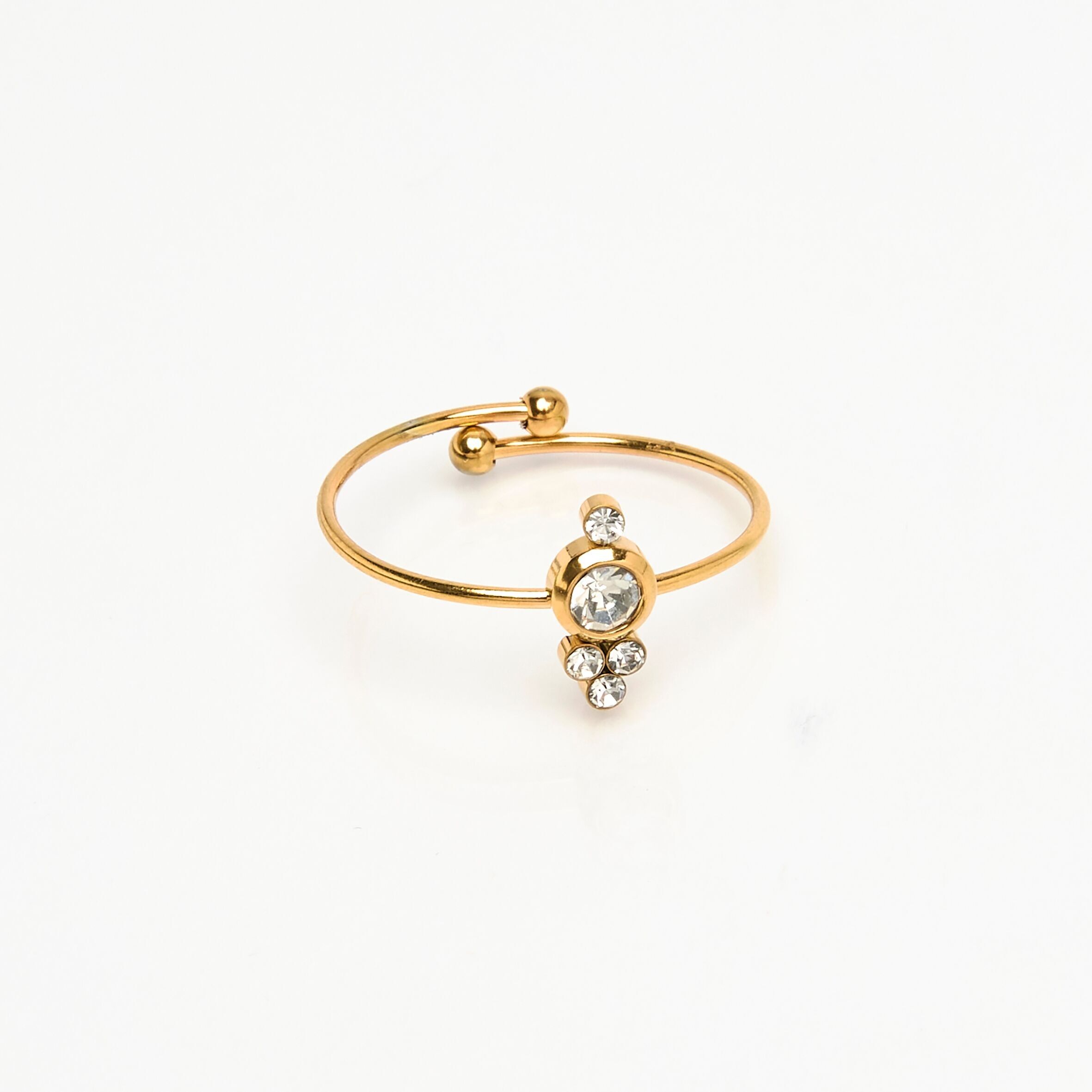 Anello in acciaio inossidabile dorato, strass, tribale, regolabile