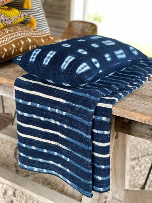 Housse de coussin éthnique - Mudcloth Bogolan indigo - BAHARINI