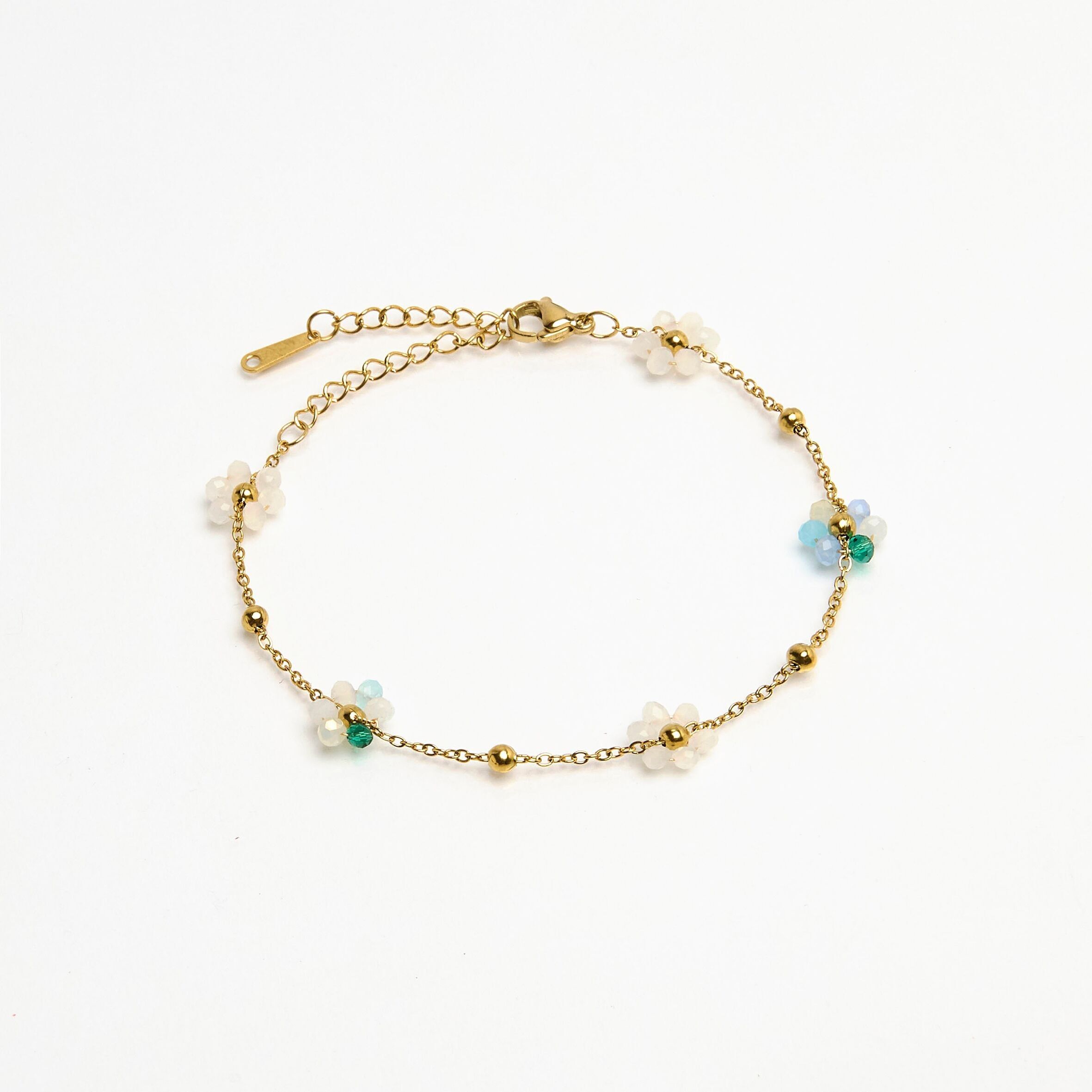 Bracelet acier inoxydable chaine, fleurs, pale, cristal