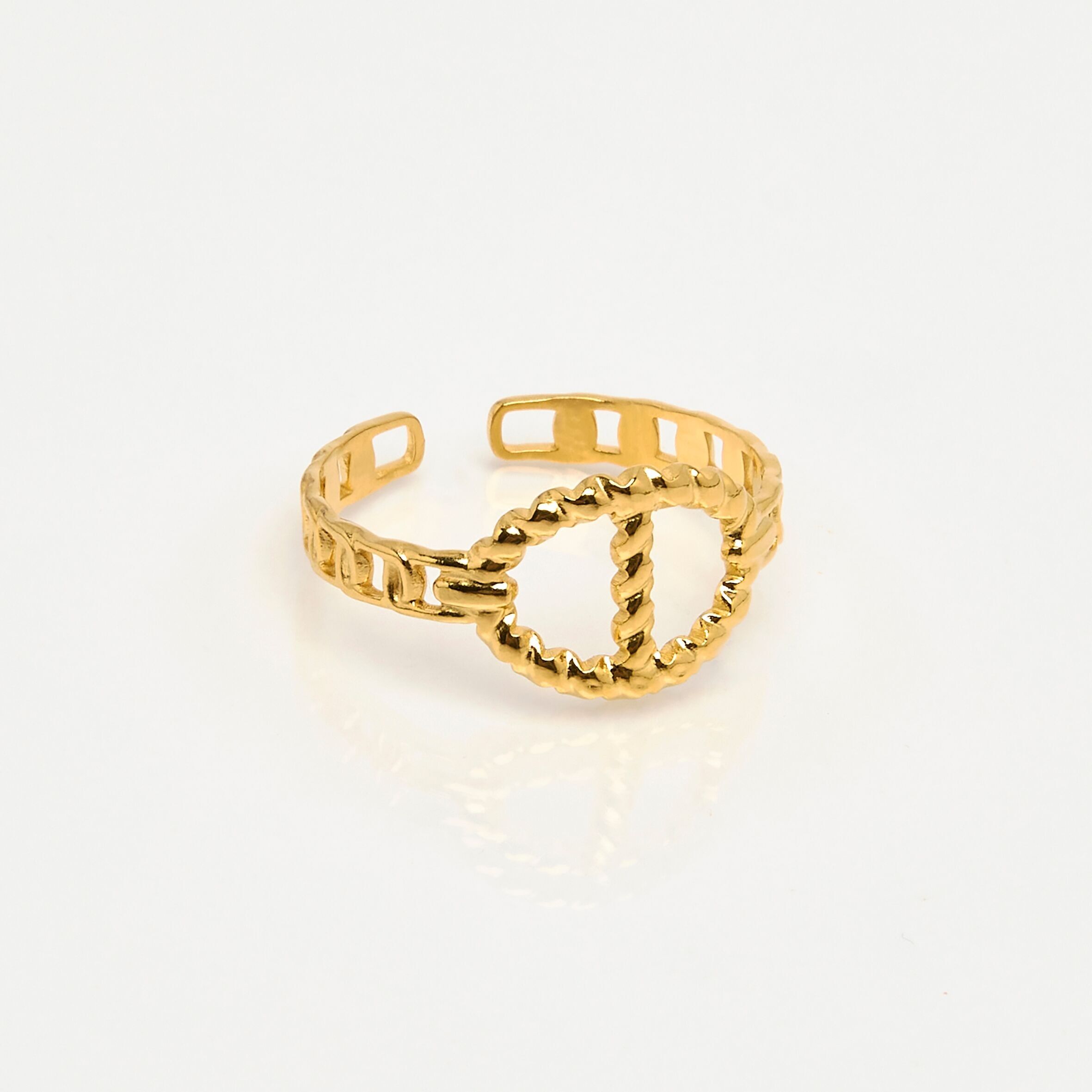 Anillo de acero inoxidable dorado, eslabón, ajustable.