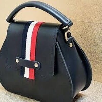 British Edit Handmade Leather Celeste Red White and Navy Blue Handbag