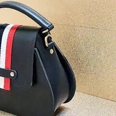 British Edit Handmade Leather Celeste Red White and Navy Blue Handbag
