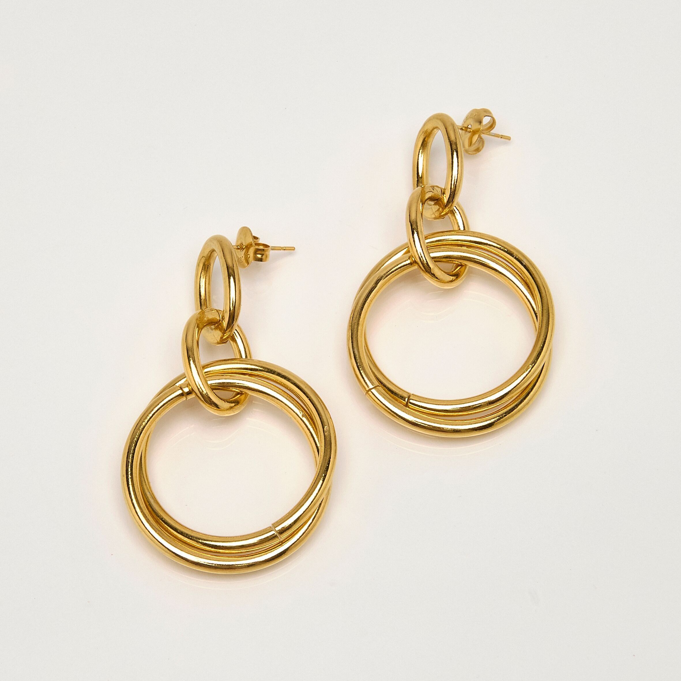 orecchini a bottone in acciaio inossidabile dorato, anelli multipli.