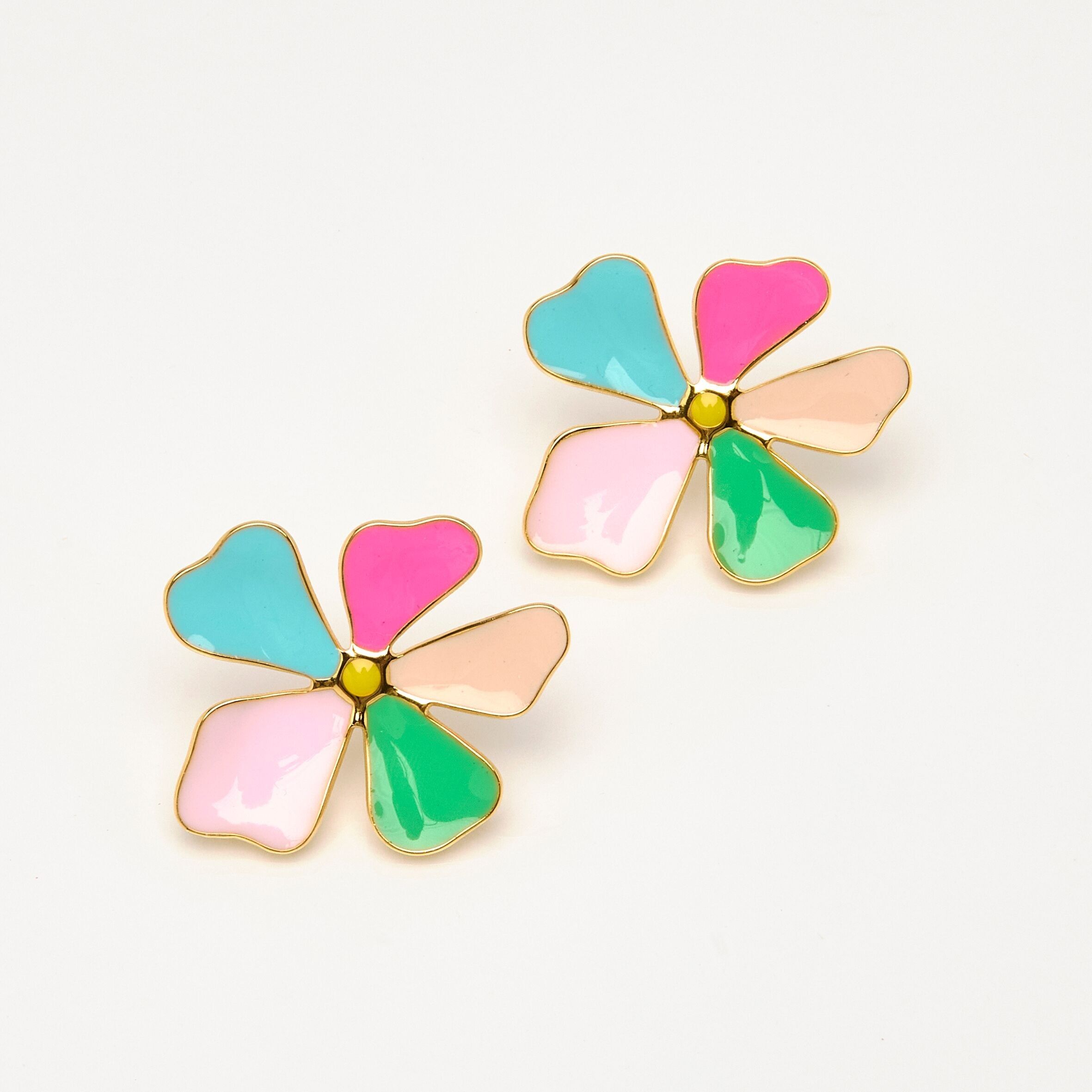 Ohrstecker aus emailliertem Edelstahl, mehrfarbig, Blume.