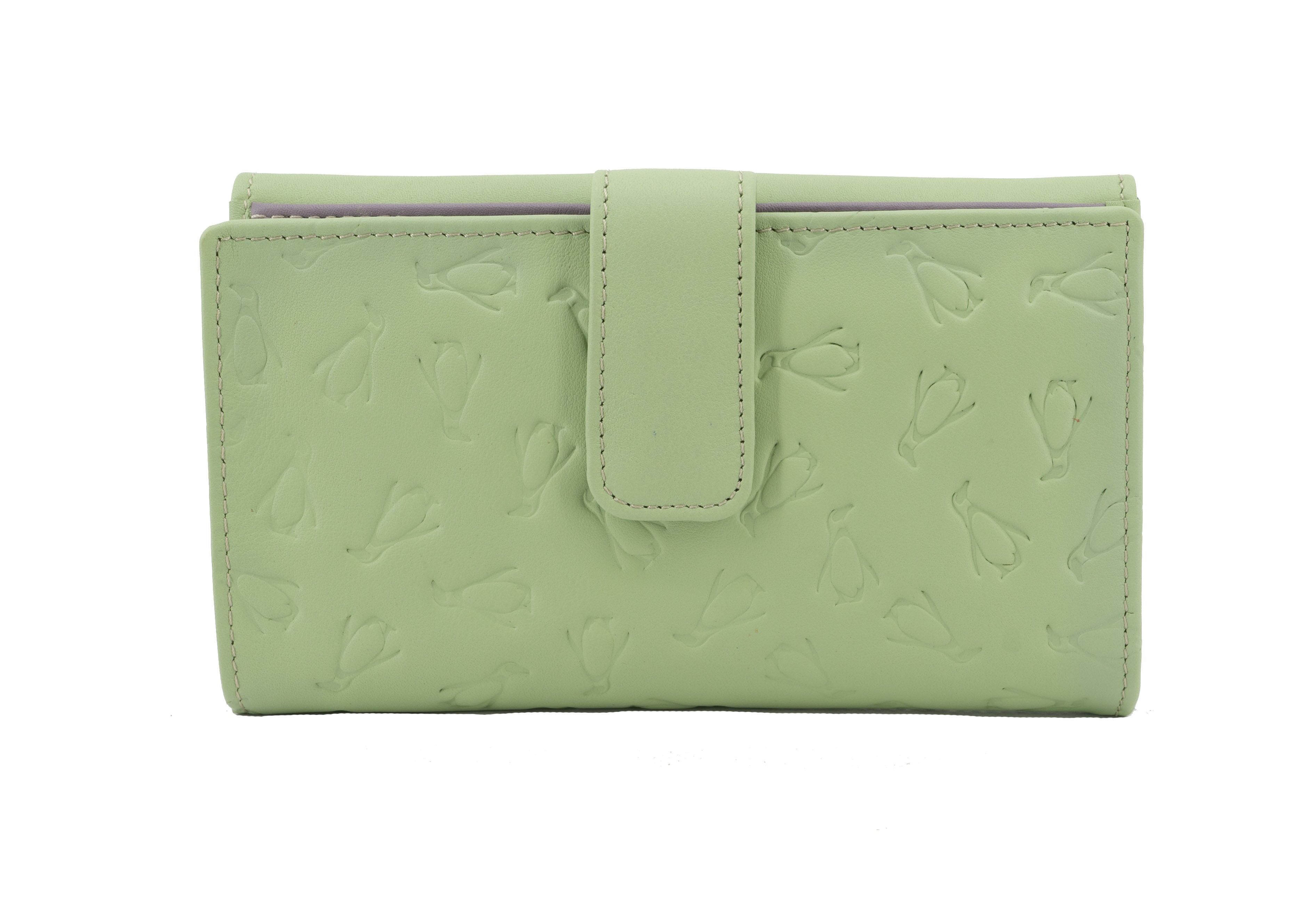 Portafoglio da donna in pelle fatto a mano con disegni di pinguini