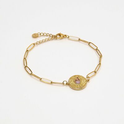 Bracciali a catena in acciaio inossidabile dorato, maglia solare, pietra viola.