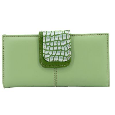 Handmade women's leather wallet with snake print closure