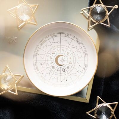 Plato de baratija de rueda de astrología blanca