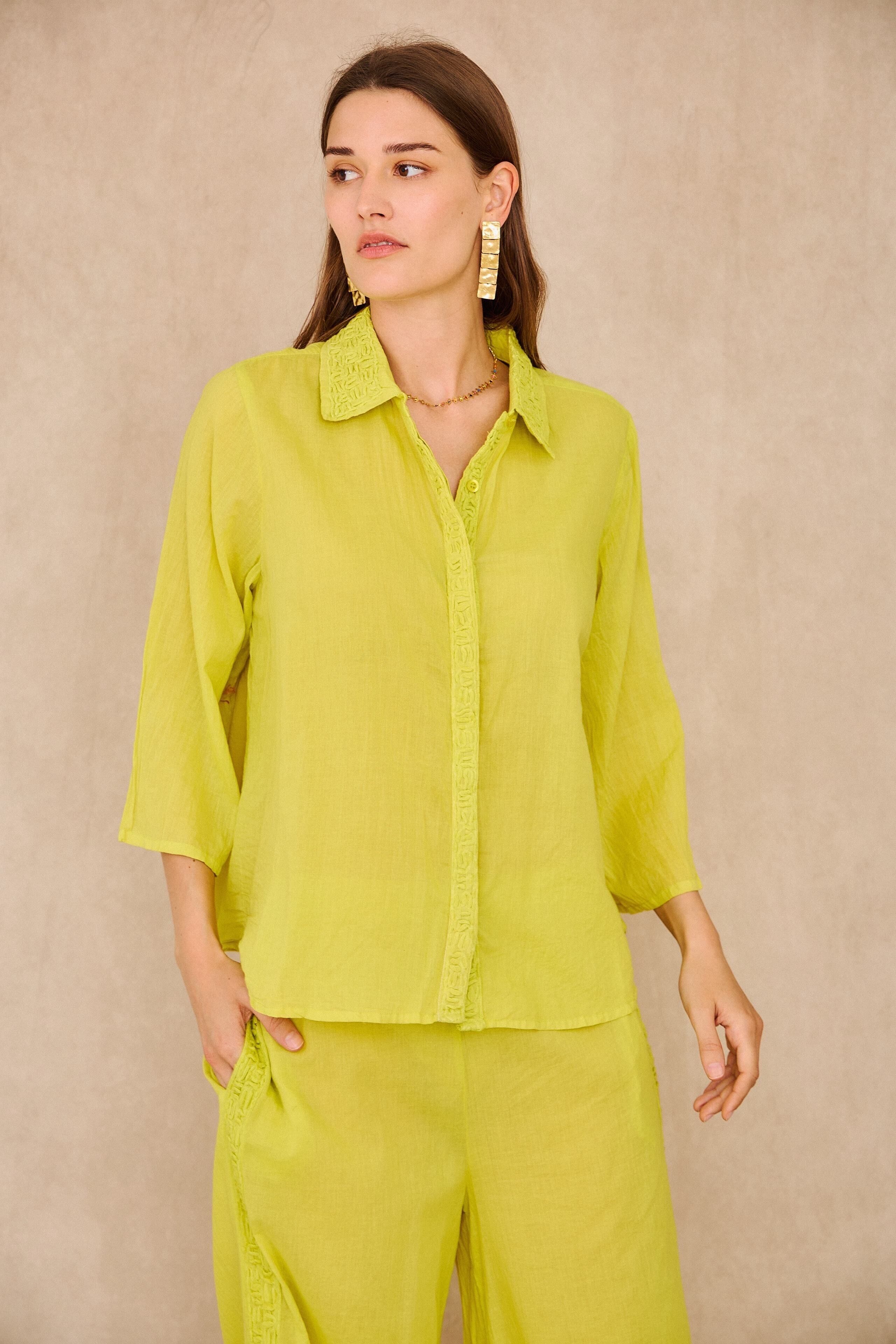 Camicia corta in cotone ricamato - Taglia unica