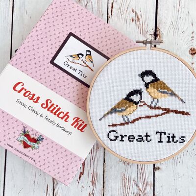 Great Tits - Kit de point de croix amusant pour adultes