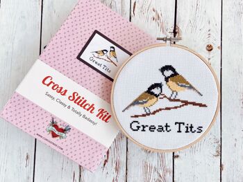 Great Tits - Kit de point de croix amusant pour adultes 1