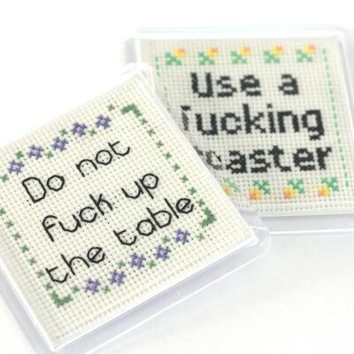 Pair of Rude Cross Stitch Coasters- DIY Kit