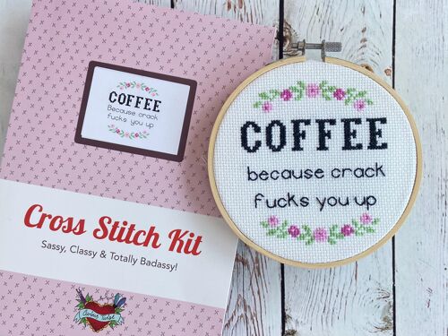 Coffee Because Crack F*cks You Up- Funny Cross Stitch Kit For Adults