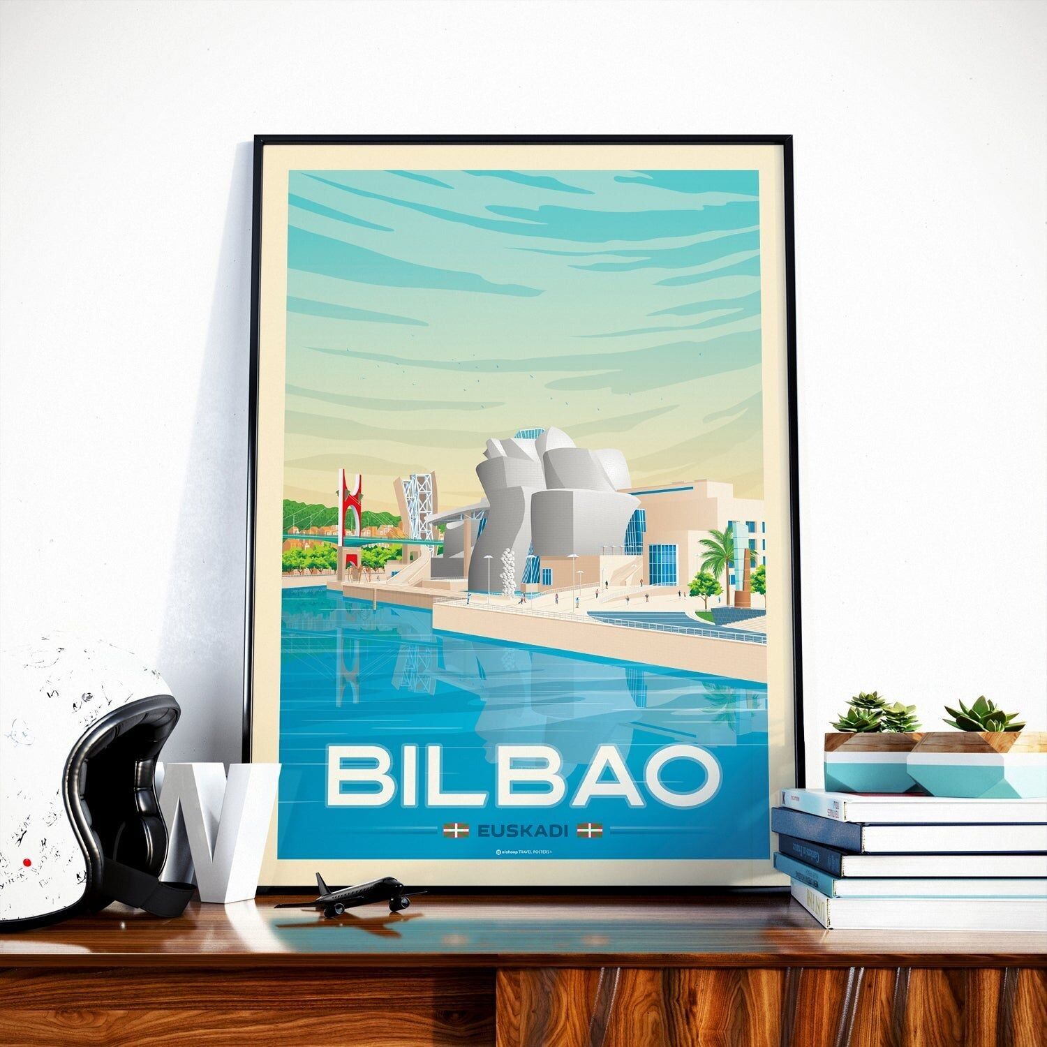 Vintage Travel Poster City Bilbao Spain | Guggenheim Museum